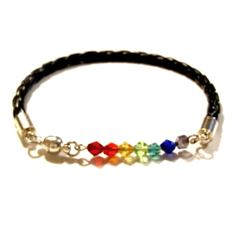 Rainbow Leather Pride Crystal Bracelet